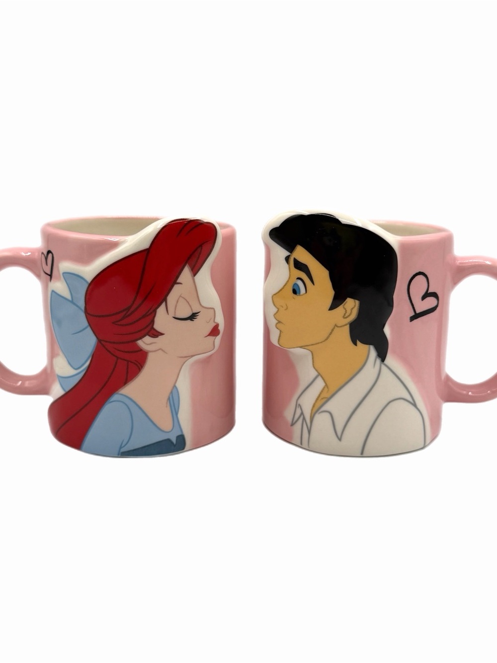 Set of 2 Disney The Little Mermaid Ariel & Prince Eric Kiss Coffee Mugs